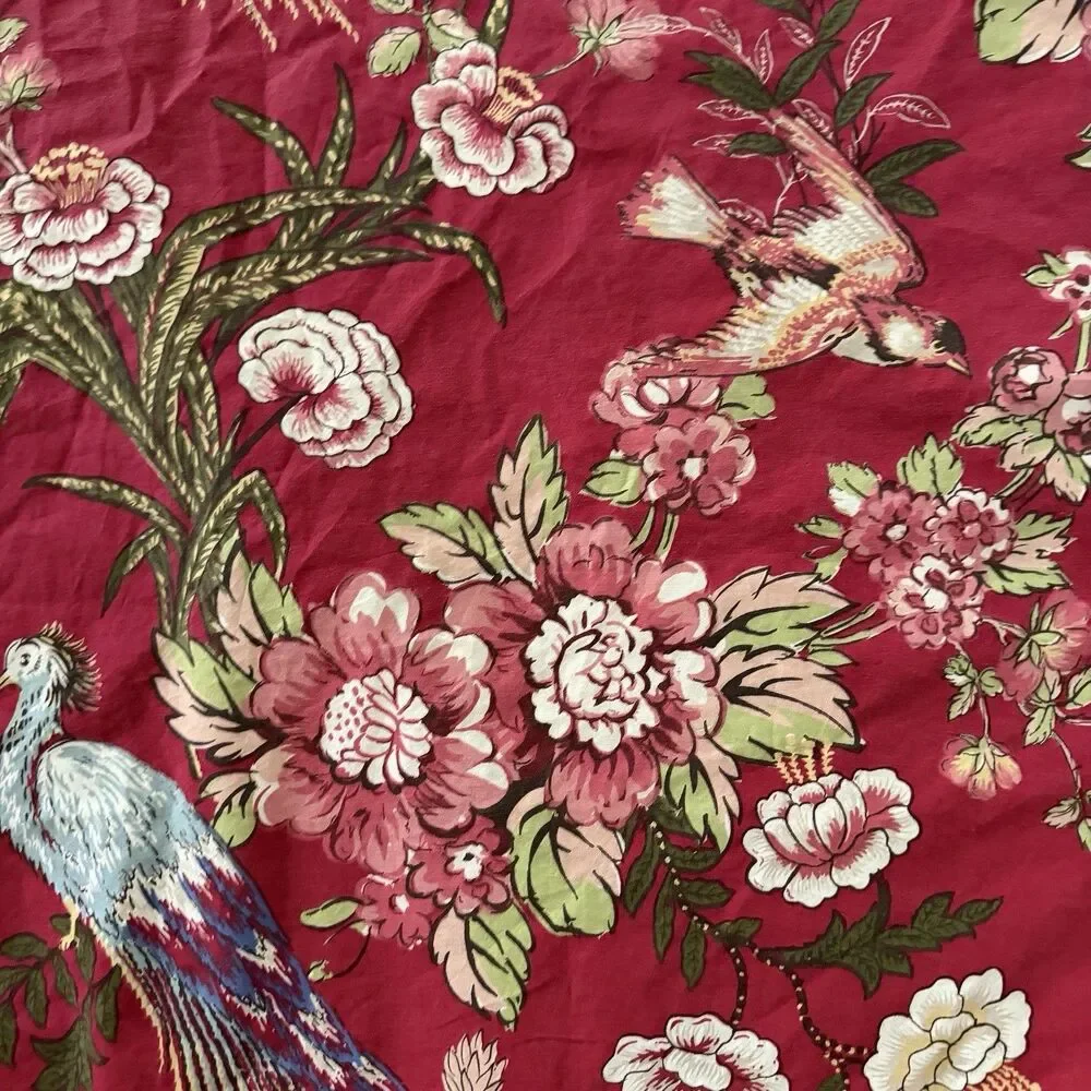 Pottery Barn Red Floral Bird Peacock KING Duvet W 2 Euro Shams Cotton